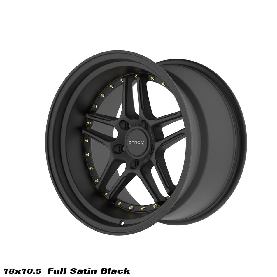 DS-05 Alloy Wheel – 18x10.5 ET10 5x114.3 CB73.1 Full Satin Black w/ Gold Rivets