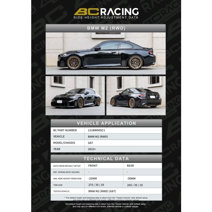 BC Racing BMW M2 RWD G87 (23+) -28MM -30MM ASP CAMBER FRONT