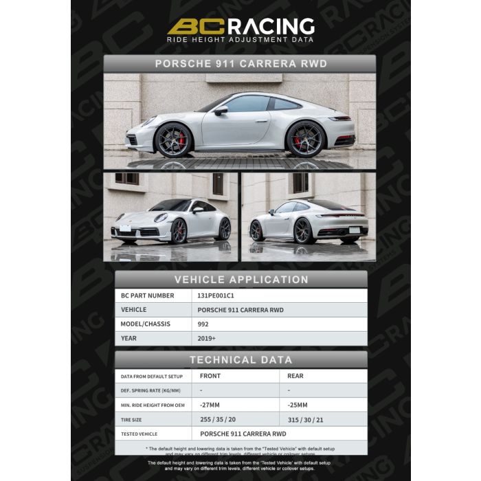 BC Racing PORCHE 911 CARRERA RWD 992 (19+) -31MM -35MM ASP CAMBER FRONT