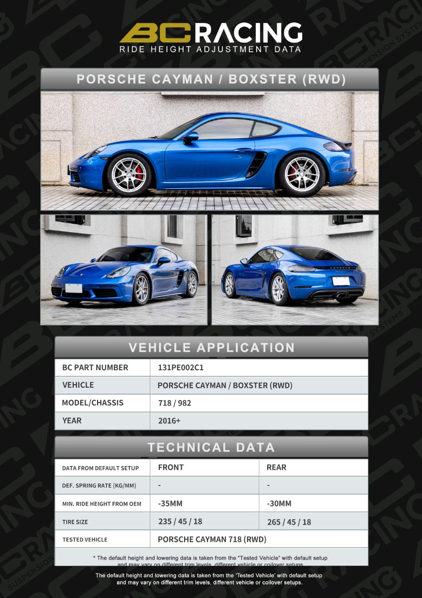 BC Racing PORSCHE CAYMAN / BOXSTER (RWD) 982/718 (2016+)