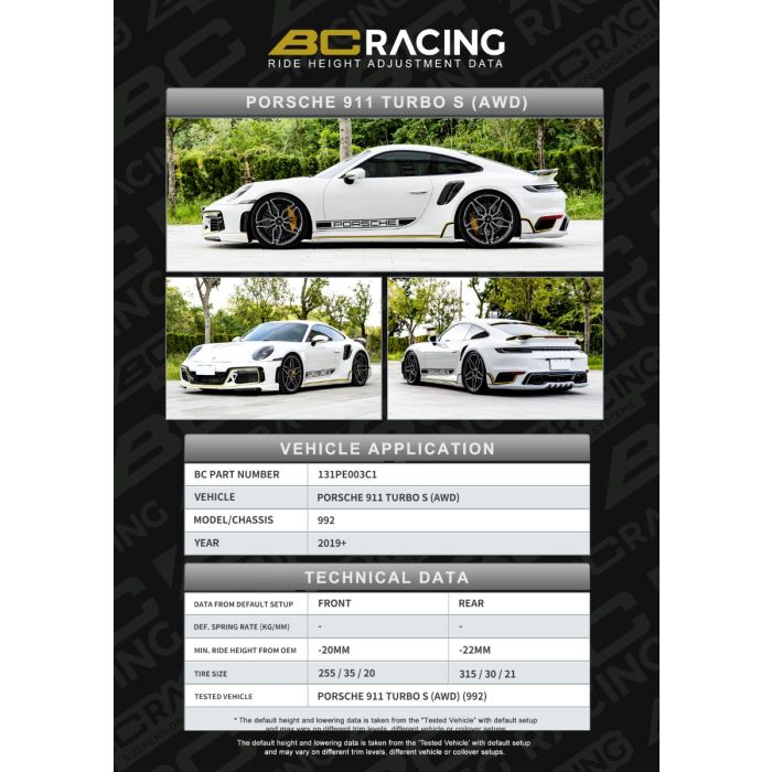 BC Racing PORSCHE 911 TURBO S AWD 992 (19+) -20MM -22MM ASP CAMBER FRONT