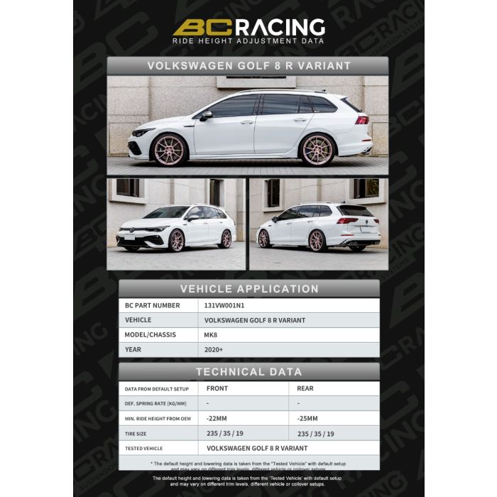 BC Racing Volkswagen GOLF VIII R VARIANT MK8 (20+) -27MM -30MM ASP