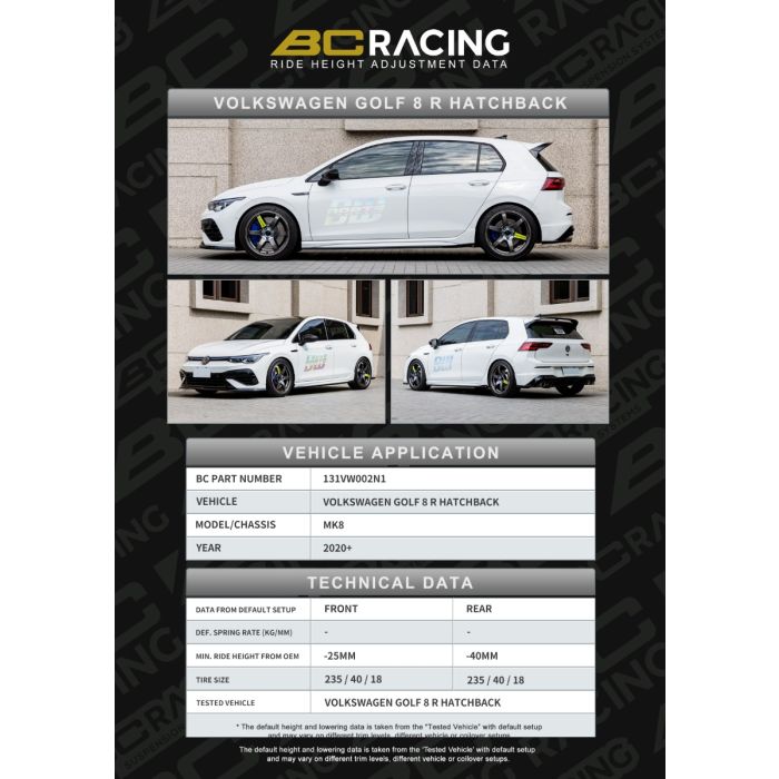 BC Racing Volkswagen GOLF VIII R HATCHBACK MK8 (20+) -25MM -40MM ASP