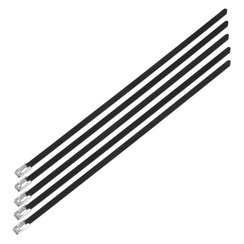 Nuke Performance Stainless steel locking ties, 4.6mm x 200mm Black, 5pcs