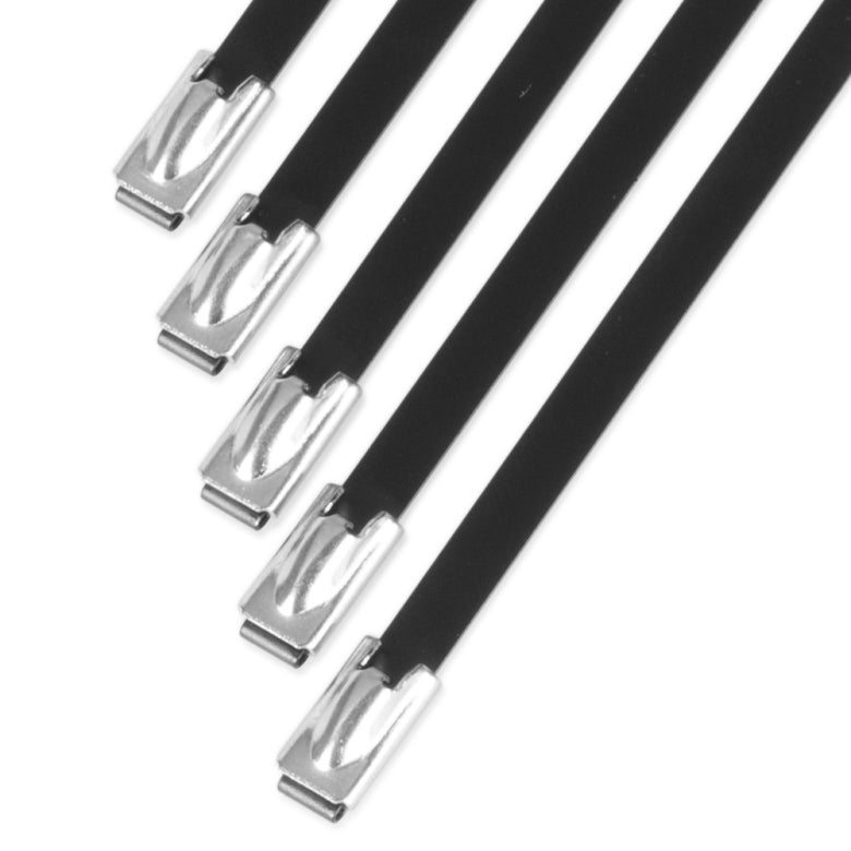 Nuke Performance Stainless steel locking ties, 7.9mm x 350mm Black, 5pcs