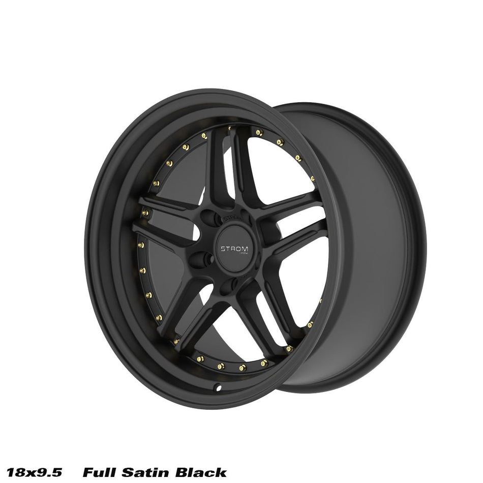 DS-05 Alloy Wheel – 18x9.5 ET15 5x114.3 CB73.1 Full Satin Black w/ Gold Rivets