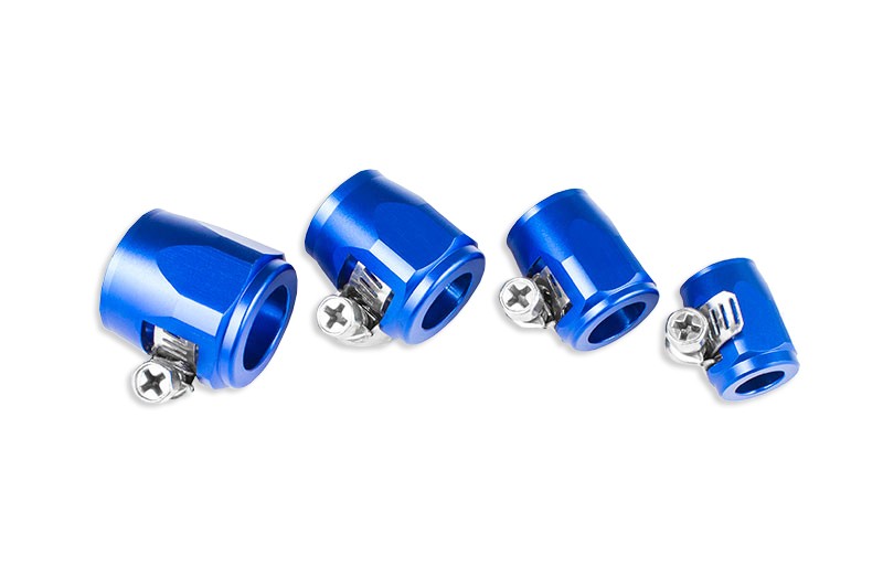AN -6 AN6 15mm rubber hose end finisher twisted jubilee clip Blue
