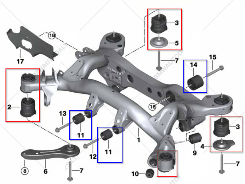 E8X / E9X Rear Subframe and Differential Polyurethane Bushings Non-M only
